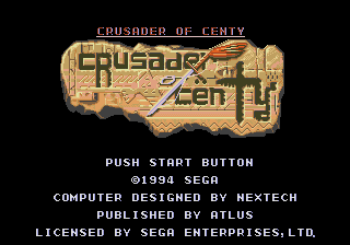 Crusader of Centy — Title screen