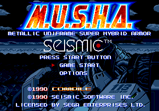MUSHA : Metallic Uniframe Super Hybrid Armor — Title screen