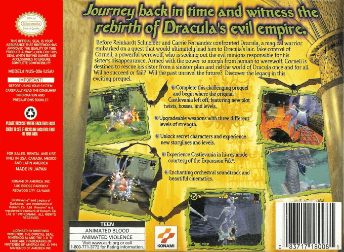 Castlevania : Legacy of Darkness — Box back
