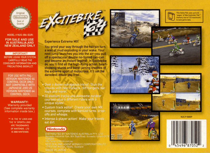 Excitebike 64 — Box back