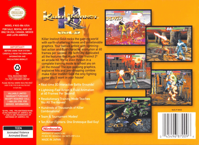 Killer Instinct Gold — Box back