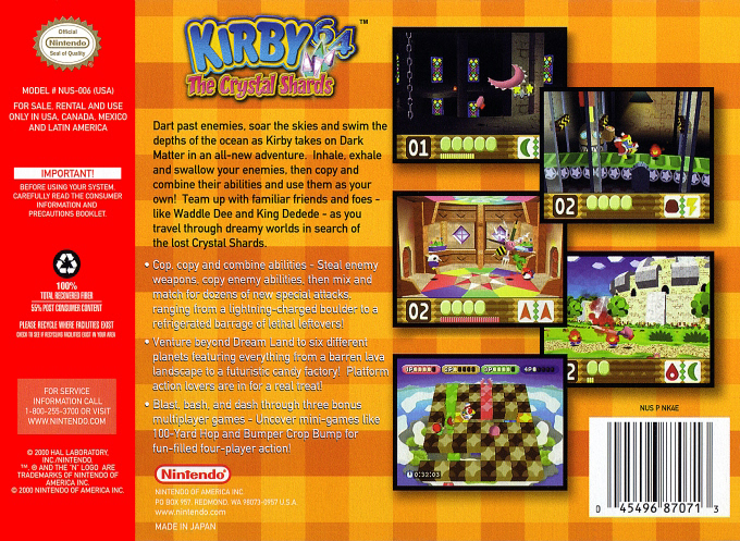 Kirby 64 : The Crystal Shards — Box back