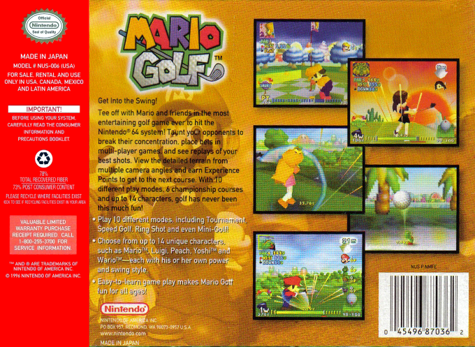 Mario Golf — Box back
