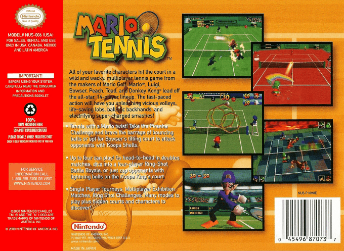 Mario Tennis — Box back