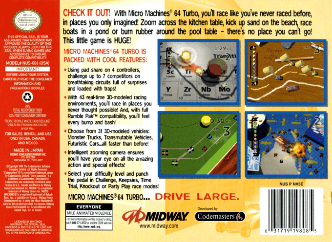 Micro Machines 64 Turbo — Box back