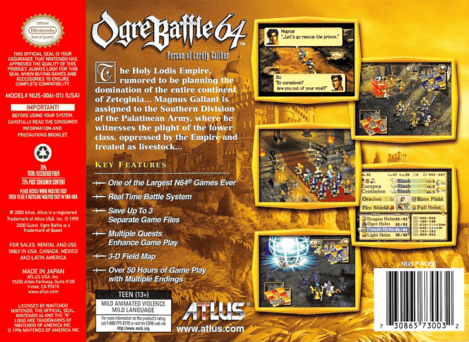 Ogre Battle 64 : Person of Lordly Caliber — Box back