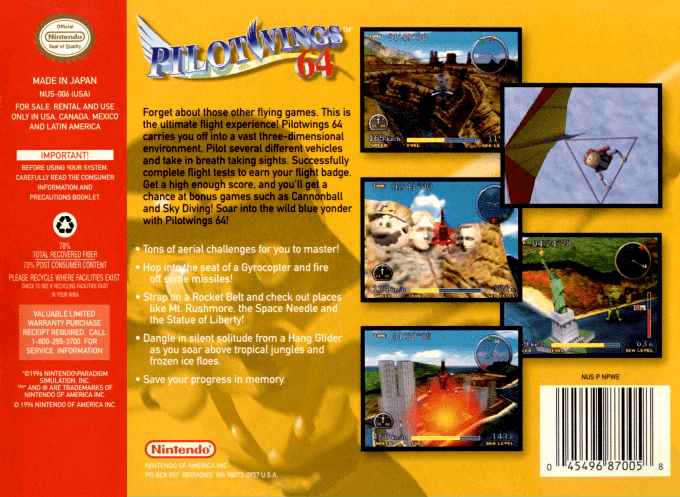 Pilotwings 64 — Box back