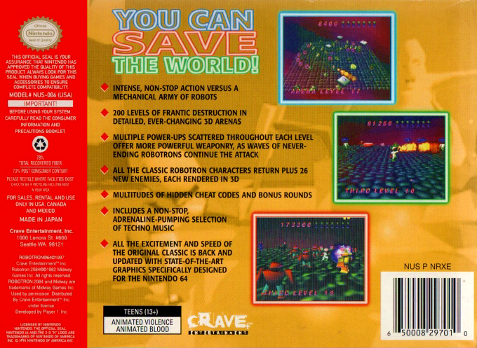 Robotron 64 — Box back