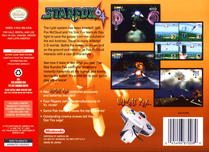 Star Fox 64 — Box back