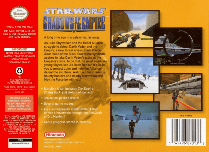 Star Wars : Shadows of the Empire — Box back