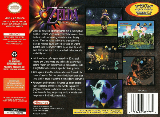 The Legend of Zelda : Majora's Mask — Box back