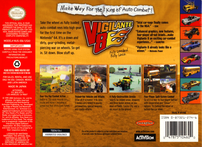 Vigilante 8 — Box back