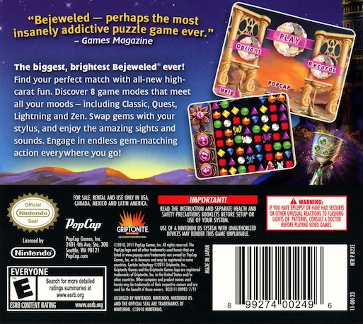 Bejeweled 3 — Box back
