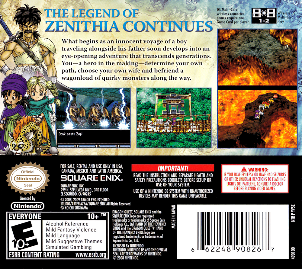 Dragon Quest V: Hand of the Heavenly Bride — Box back