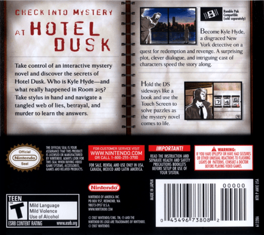 Hotel Dusk: Room 215 — Box back