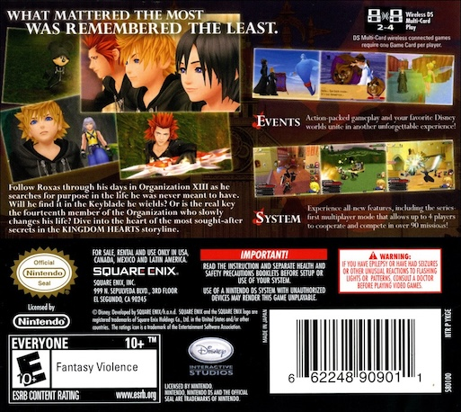 Kingdom Hearts : 358/2 Days — Box back