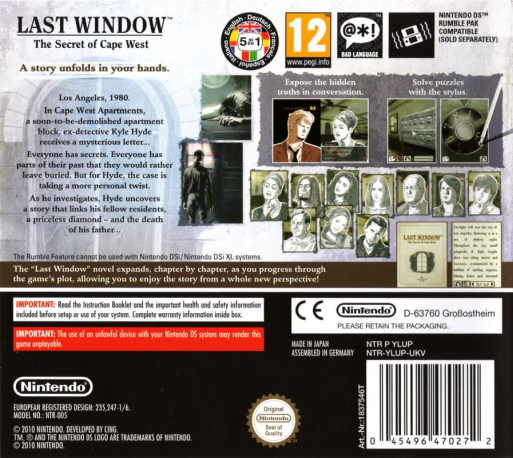 Last Window : The Secret of Cape West — Box back