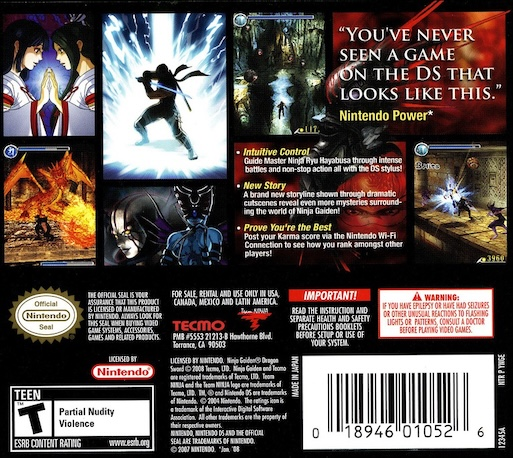 Ninja Gaiden Dragon Sword — Box back
