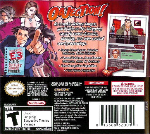 Phoenix Wright : Ace Attorney — Box back
