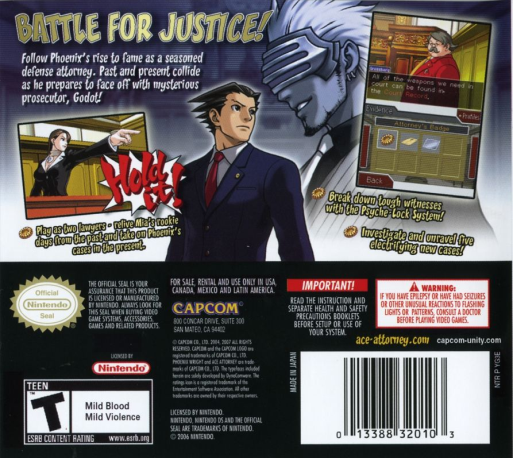 Phoenix Wright : Ace Attorney - Trials and Tribulations — Box back