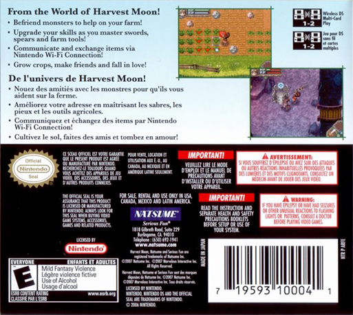 Rune Factory - A Fantasy Harvest Moon — Box back