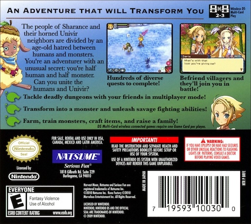 Rune Factory 3 : A Fantasy Harvest Moon — Box back
