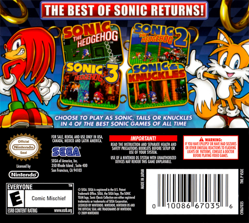 Sonic Classic Collection — Box back
