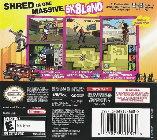Tony Hawk's American Sk8land — Box back