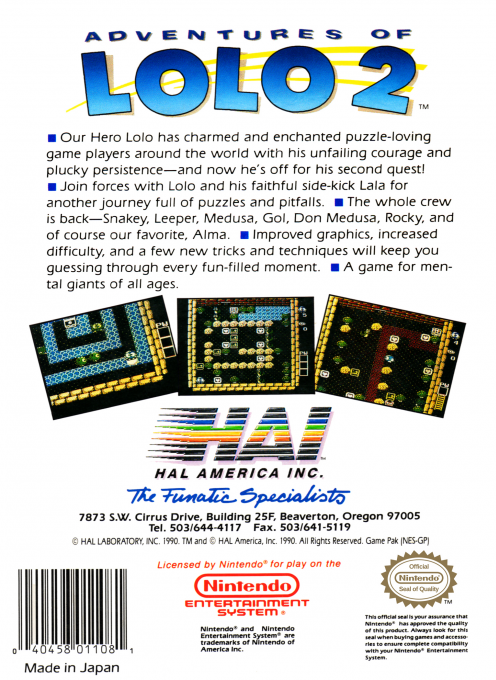 Adventures of Lolo 2 — Box back