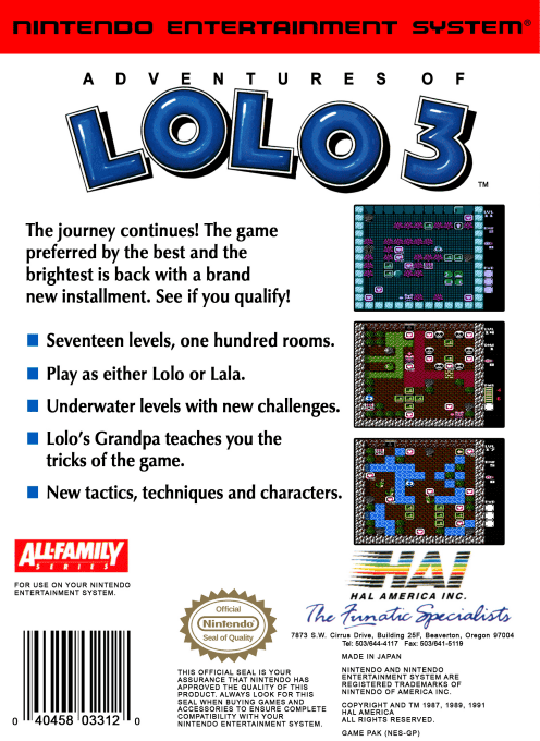 Adventures of Lolo 3 — Box back