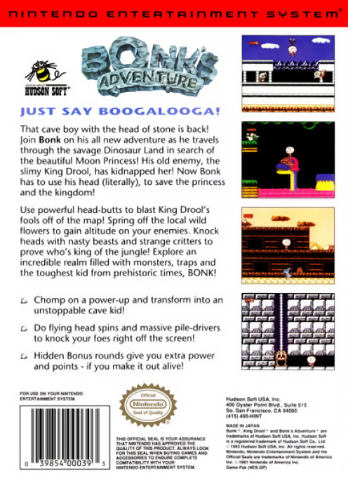 Bonk's Adventure — Box back
