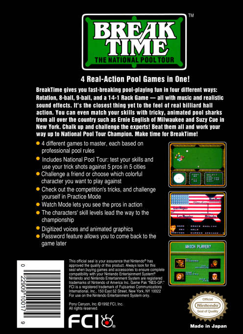 Break Time : The National Pool Tour — Box back