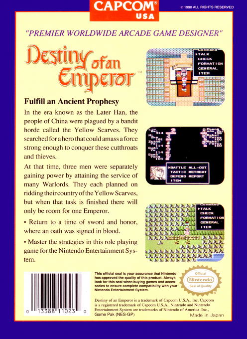 Destiny of an Emperor — Box back