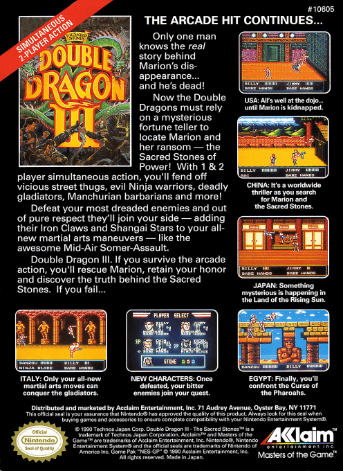 Double Dragon III : The Sacred Stones — Box back