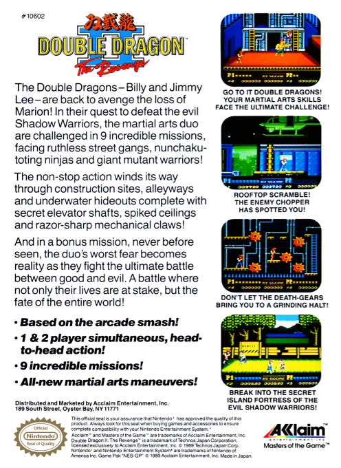 Double Dragon II : The Revenge — Box back