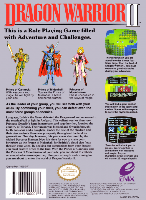 Dragon Warrior II — Box back