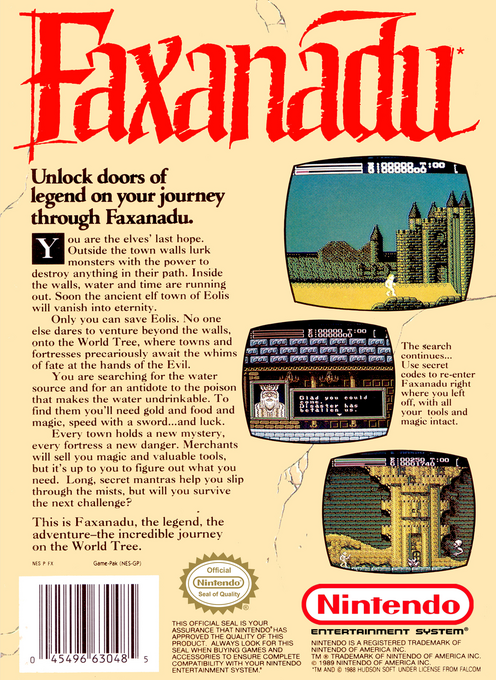 Faxanadu — Box back