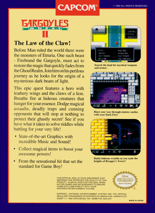 Gargoyle's Quest II — Box back