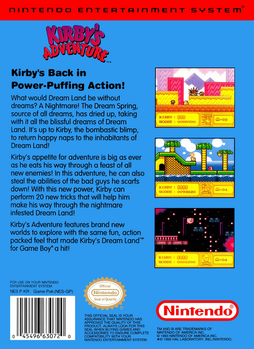Kirby's Adventure — Box back