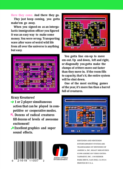 Krazy Kreatures — Box back