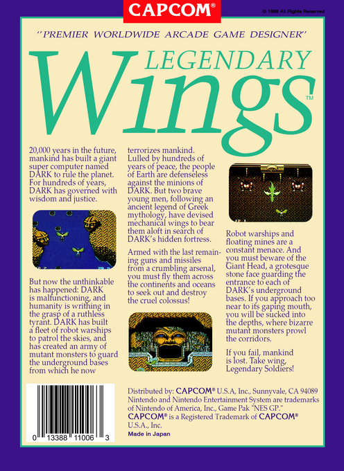 Legendary Wings — Box back