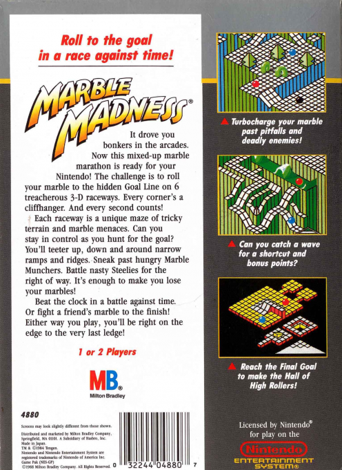 Marble Madness — Box back
