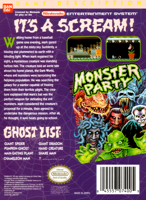 Monster Party — Box back