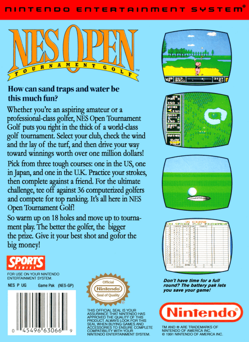 NES Open Tournament Golf — Box back