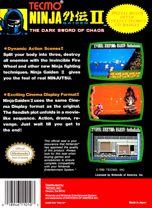 Ninja Gaiden II : The Dark Sword of Chaos — Box back