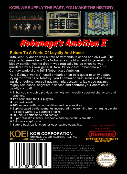 Nobunaga's Ambition II — Box back