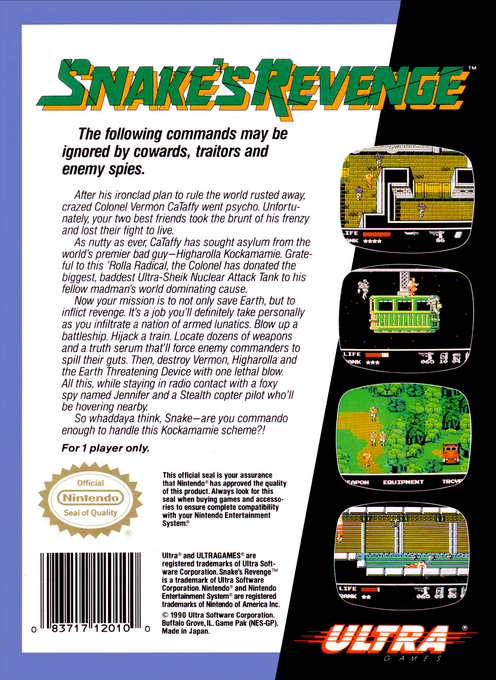 Snake's Revenge — Box back