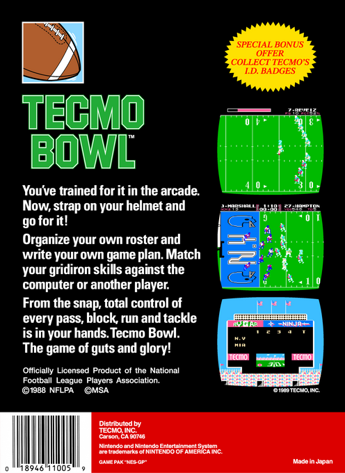 Tecmo Bowl — Box back
