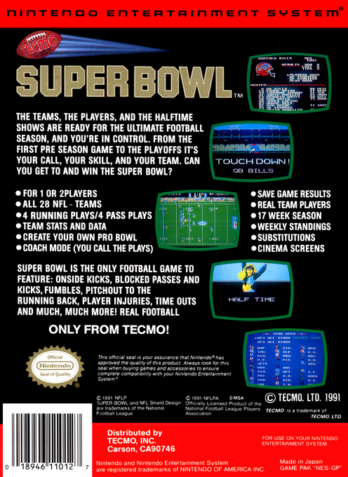 Tecmo Super Bowl — Box back