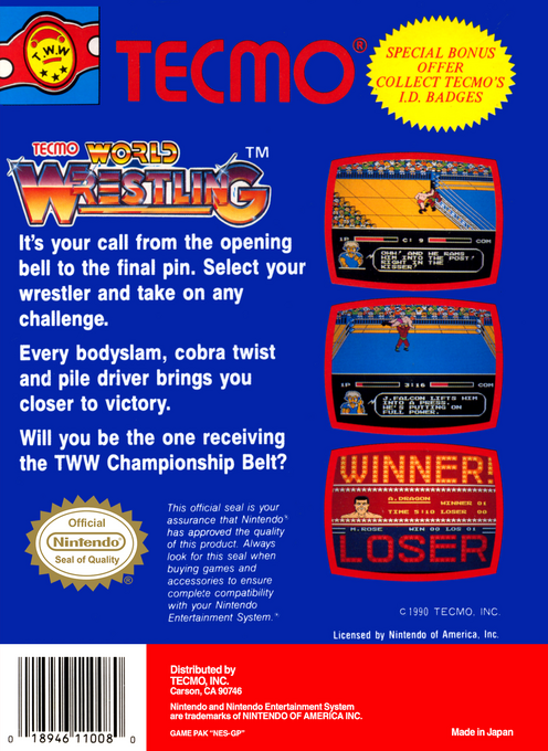 Tecmo World Wrestling — Box back